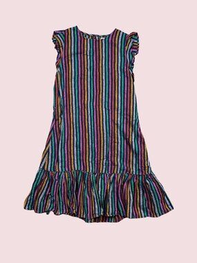 Marine Layer Laney Stripe Mini Dress XS Multicolor Linen Lyocell Shift Ruffle
